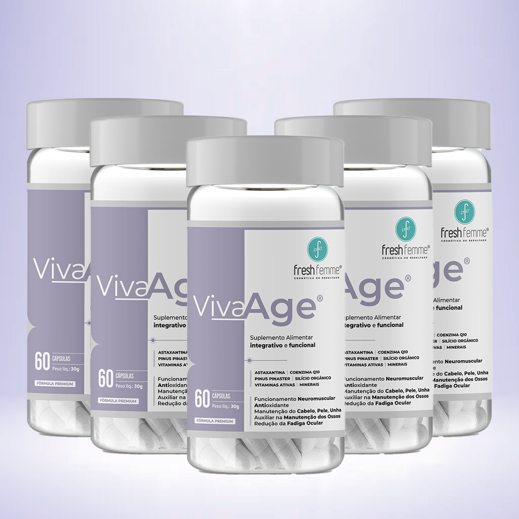 Kit 5 VivaAge Rejuveneces FreshFemme | Suplemento Alimentar para Longevidade Saudável, Cabelos, Pele, Unhas e Suporte Cognitivo - 300 Cápsulas