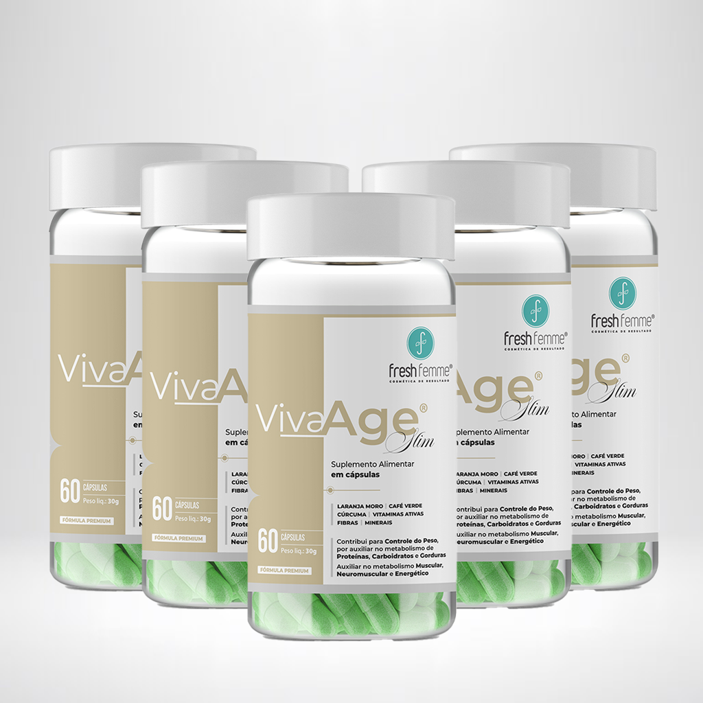 Kit 5 VivaAge Slim FreshFemme | Suplemento Alimentar para Metabolismo Saudável, Controle do Peso, Equilíbrio do Apetite e Bem-Estar – 300 Cápsulas