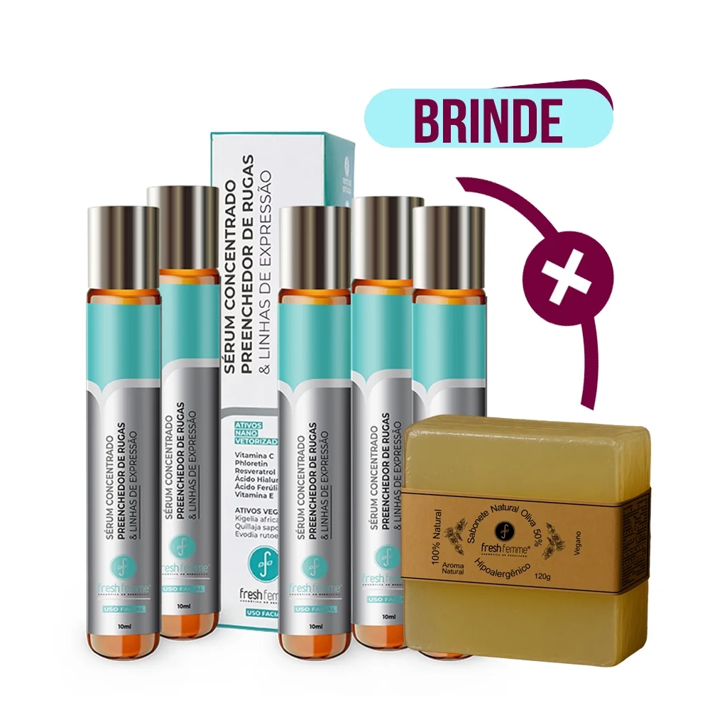 Kit 5 Sérum FreshFemme + BRINDE Sabonete Hipoalergênico Natural de Oliva 50% FreshFemme